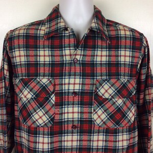 Vtg 50s 60s Pendleton Board Shirt M Green Red Wool Plaid Flannel