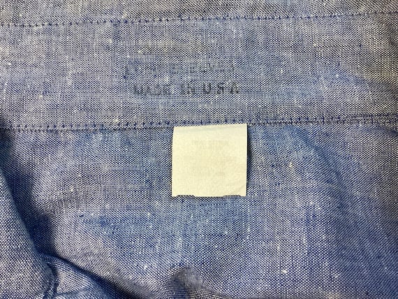 Vtg 70s 80s Chambray Work Shirt Blue L/XL Made in USA Long