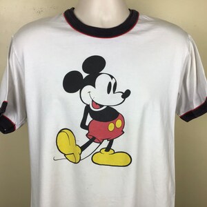 Vtg 80s 90s Mickey Mouse Ringer T-Shirt White L/XL Disney 100% Cotton Made In USA image 1