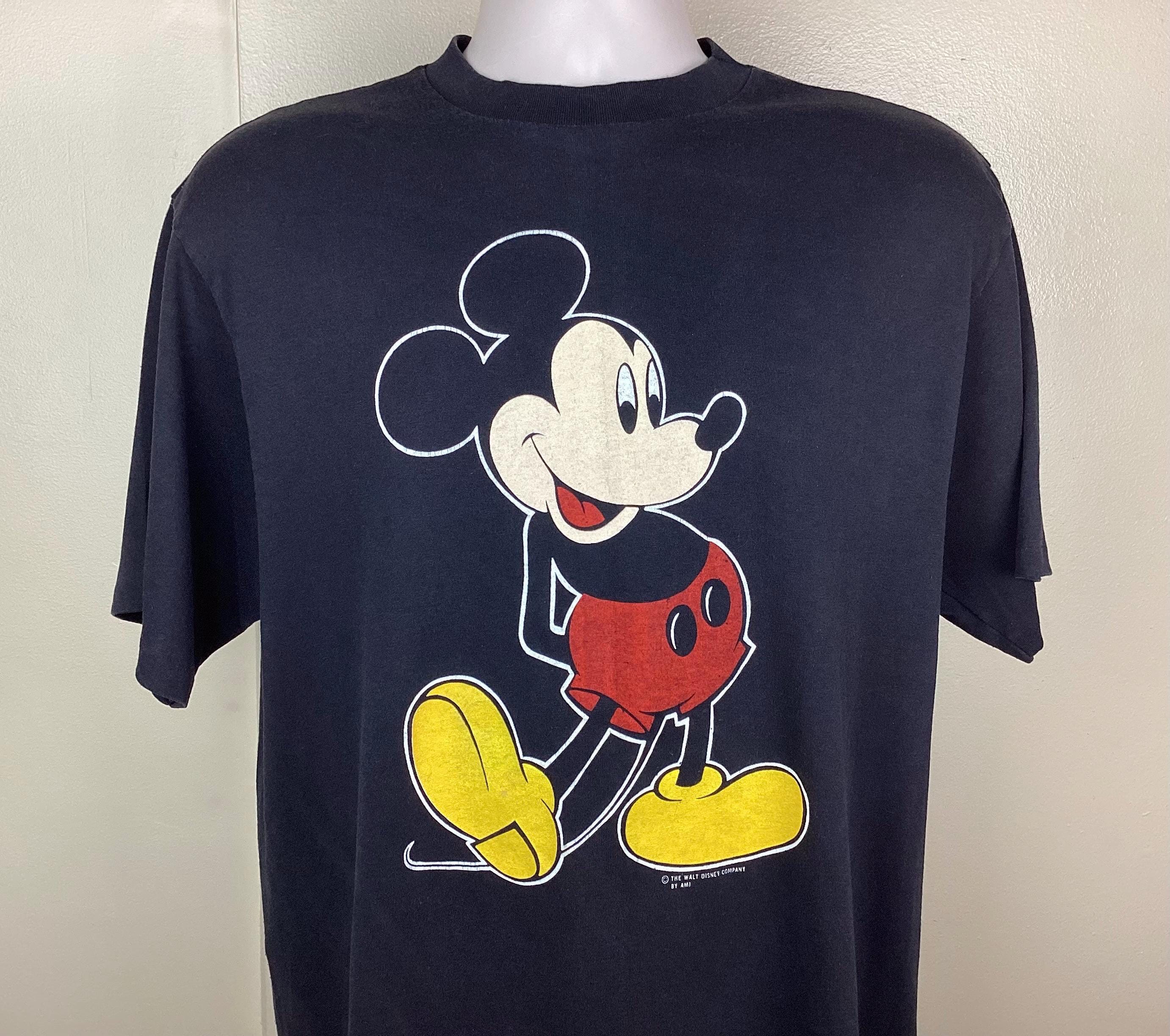 Vintage 80s Mickey Mouse T-shirt Black L/XL Disney World Character