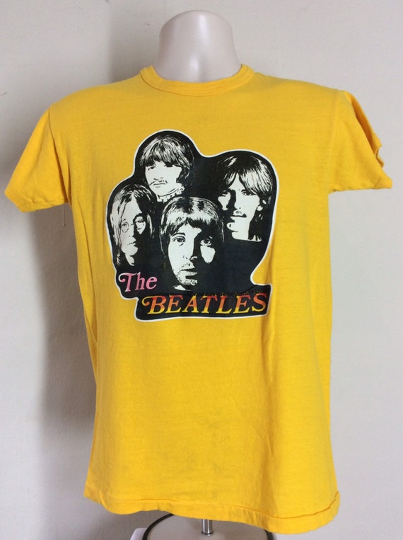 Vtg 70s The Beatles Iron On T-Shirt Yellow S/M Paul McCartney