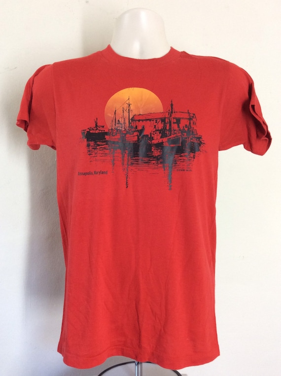 Vtg 1980 Annapolis Maryland T-Shirt Red XS/S 80s … - image 2