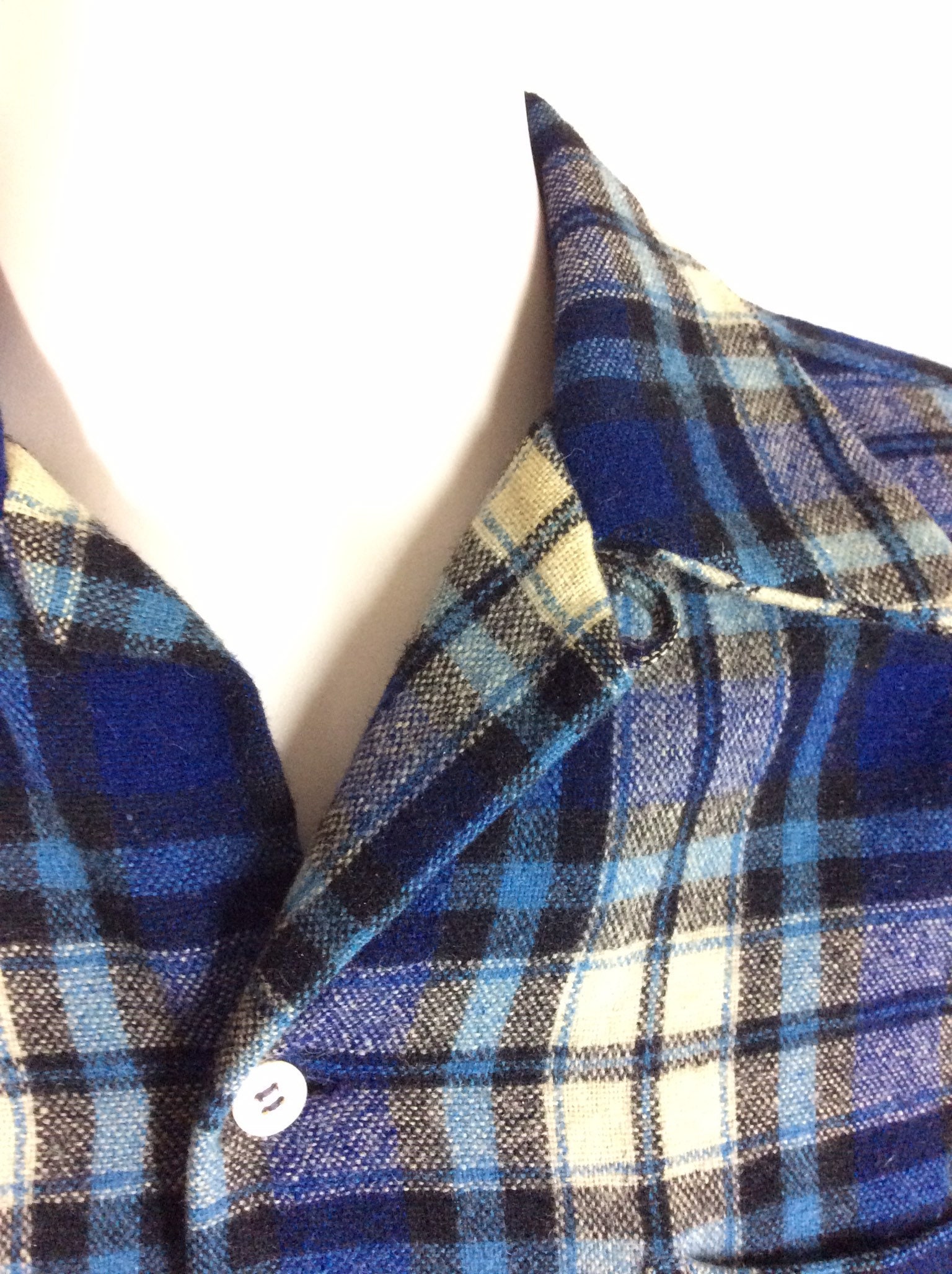 VTG 50s 60s Van Heusen ウール チェック柄 フランネル シャツ ブルー