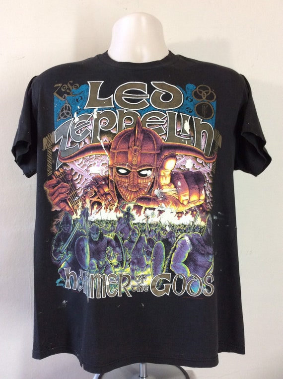 Vtg 1990 Led Zeppelin Hammer of the Gods T-shirt Black L 90s
