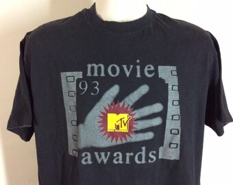 Camiseta da equipe do Vtg 1993 MTV Movie Awards preta L Programa de TV dos anos 90 Hanes