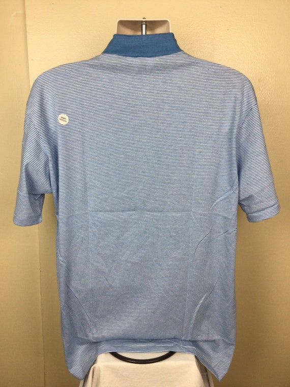 Vtg 60s 70s Striped Blue White Mock Collar T-Shirt XL… - Gem