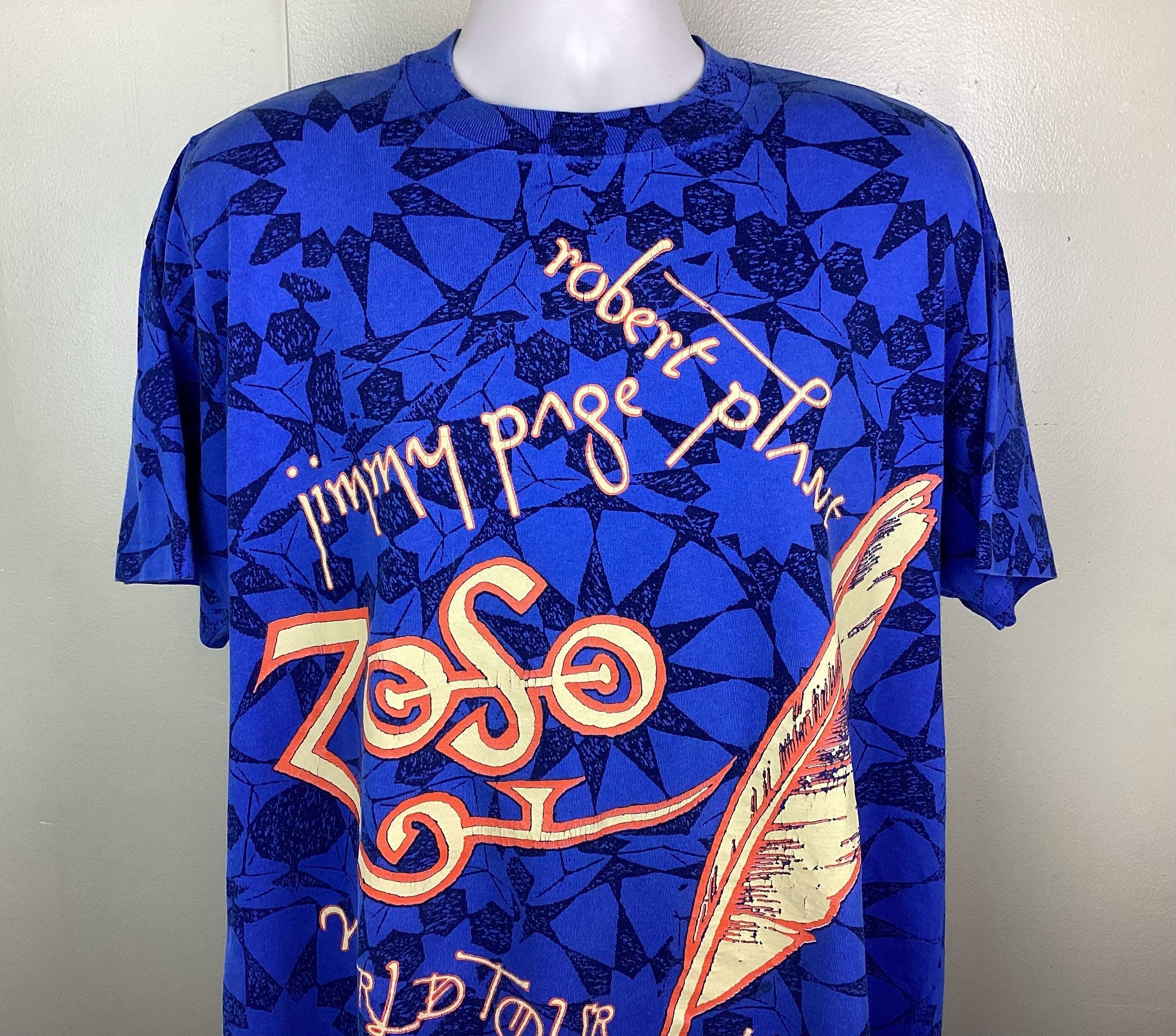 Vintage 1995 Jimmy Page Robert Plant Concert T-shirt Blue XL 90s
