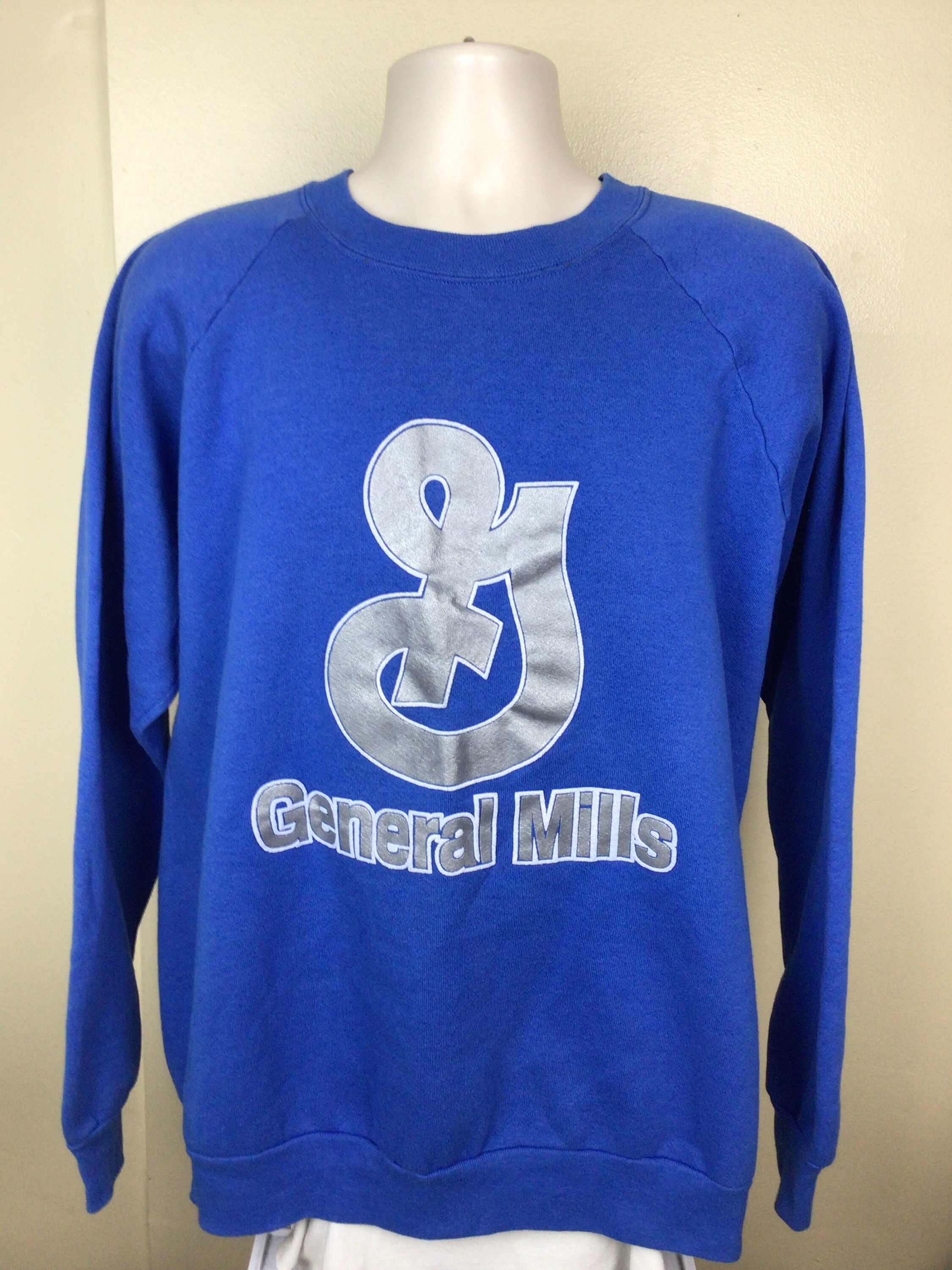 Vtg 80s 90s General Mills Raglan Crewneck Sweatshirt Blue
