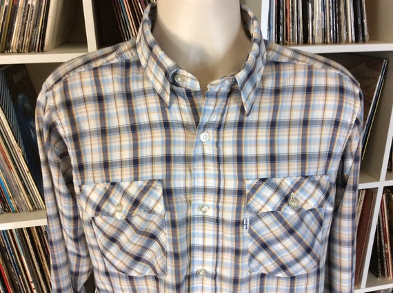 Vtg 1980 Levi’s Olympics Plaid Button Down Wester… - image 1