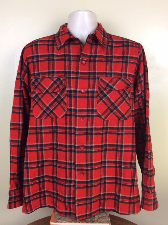 安い購入 Vtg 50s Flannel Plaid Wool Red M Shirt Board Pendleton 60s トップス