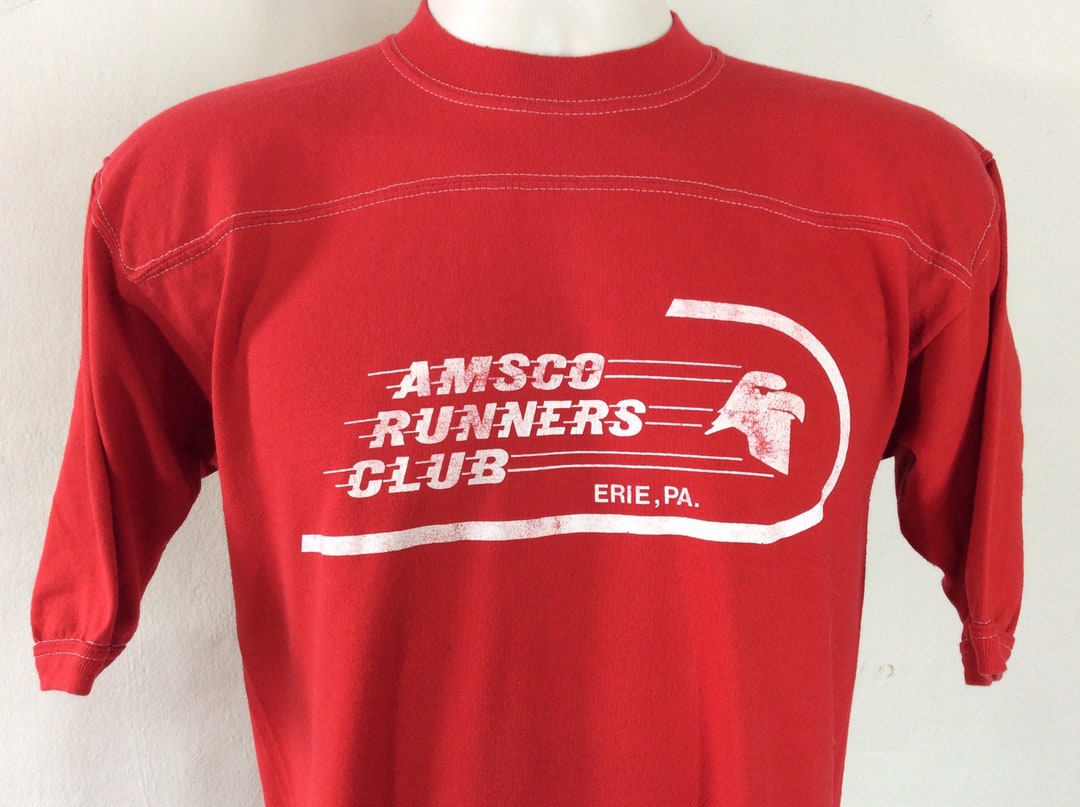 Vtg 70s 80s Amsco Runners Club Erie PA Jersey Style T-shirt Red M Soffe