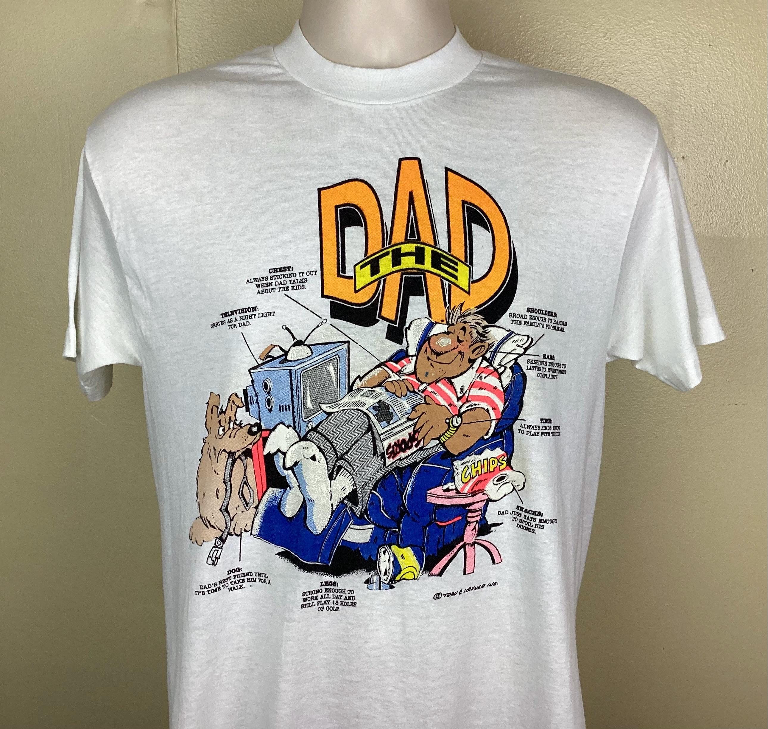 Vintage 90s the Dad Cartoon T-shirt White M/L Caricature Funny 