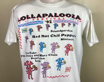 Vtg 1992 Lollapalooza'92 T-shirt White L 90s Red Hot Chili Vtg 1992 Lollapalooza'92 T-shirt White L 90s Red Hot Chili