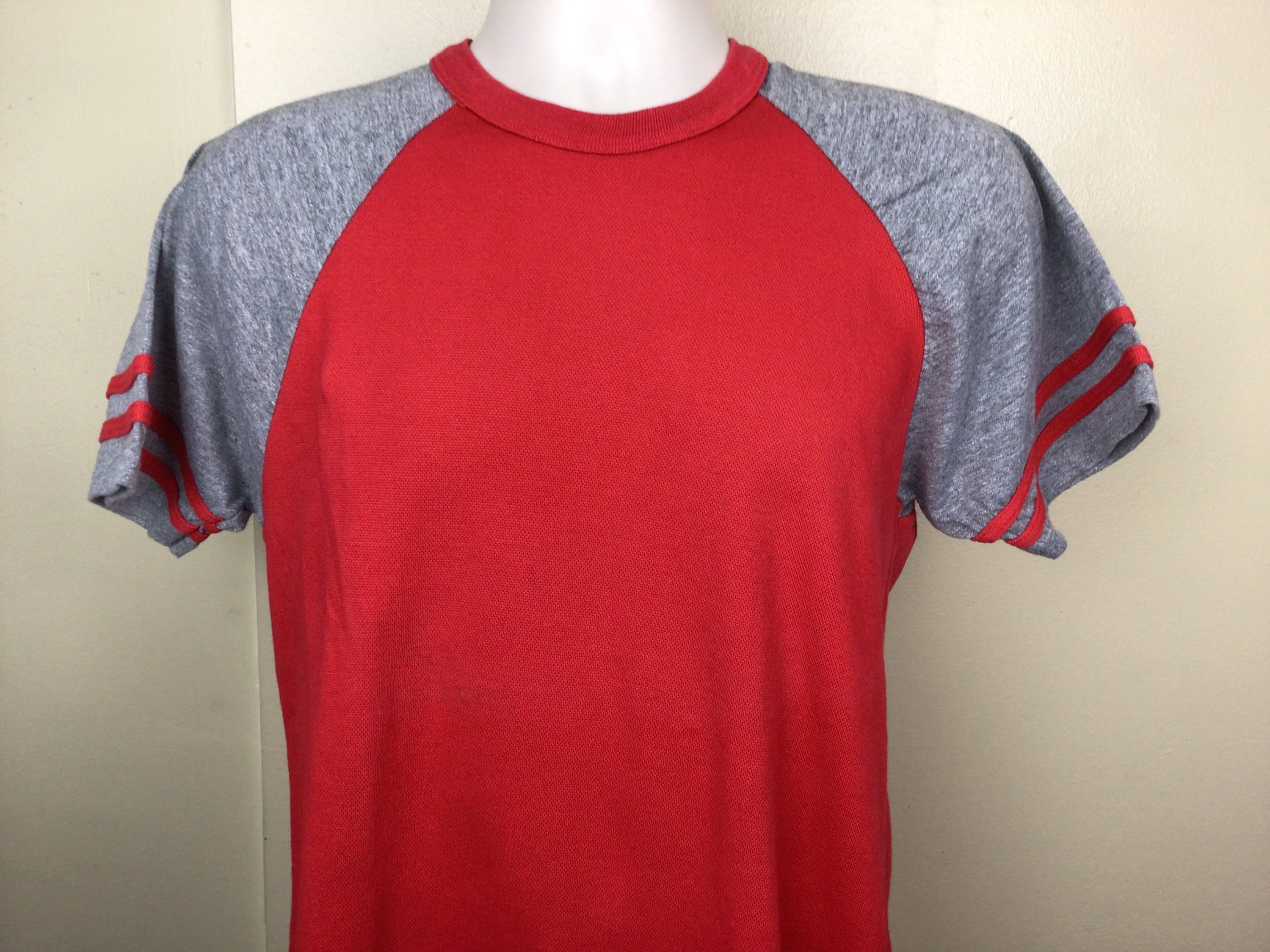 【TLLDAWN】L FLASH KNIT HALF SLEEVE TEE RED Vtg 80s Sneakers Plain Red Heather Two Tone Raglan Knit T