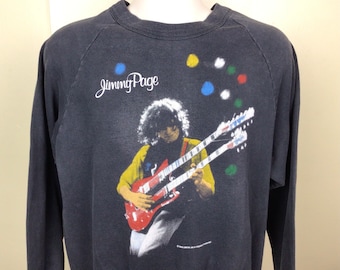 Vtg 1985 Jimmy Page The Firm Raglan Crewneck Concert Sweatshirt Black L 80s Led Zeppelin Classic Rock Band Shirt