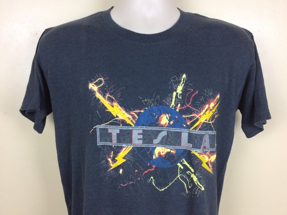 Vtg 1987 Tesla Concert T-Shirt Black M 80s Mechanical - Etsy 日本
