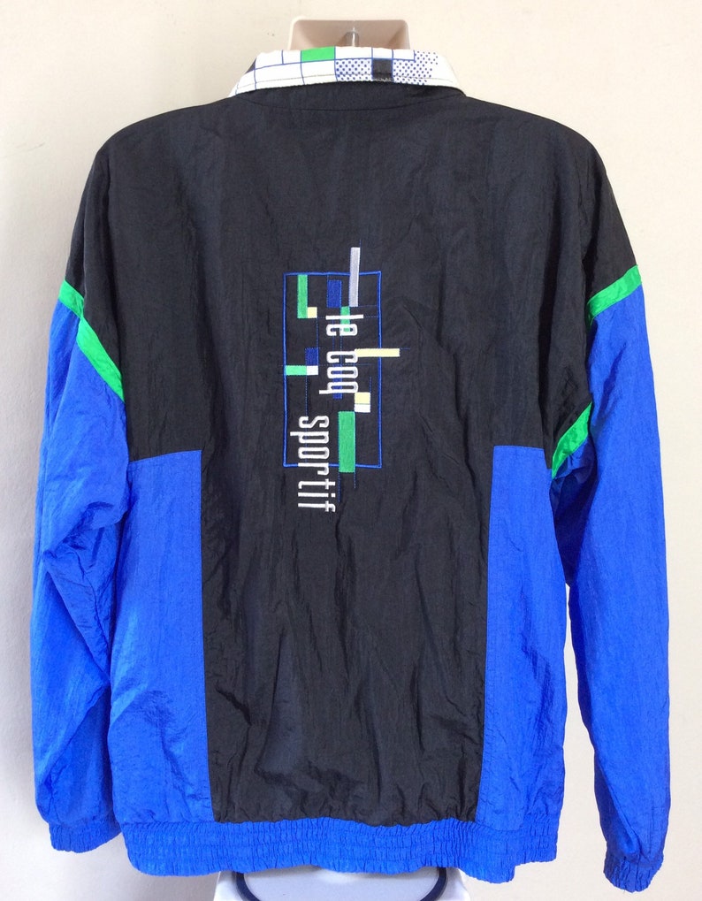 Vtg 80s Early 90s Le Coq Sportif Windbreaker Jacket Black Blue L French Sneaker Brand image 3