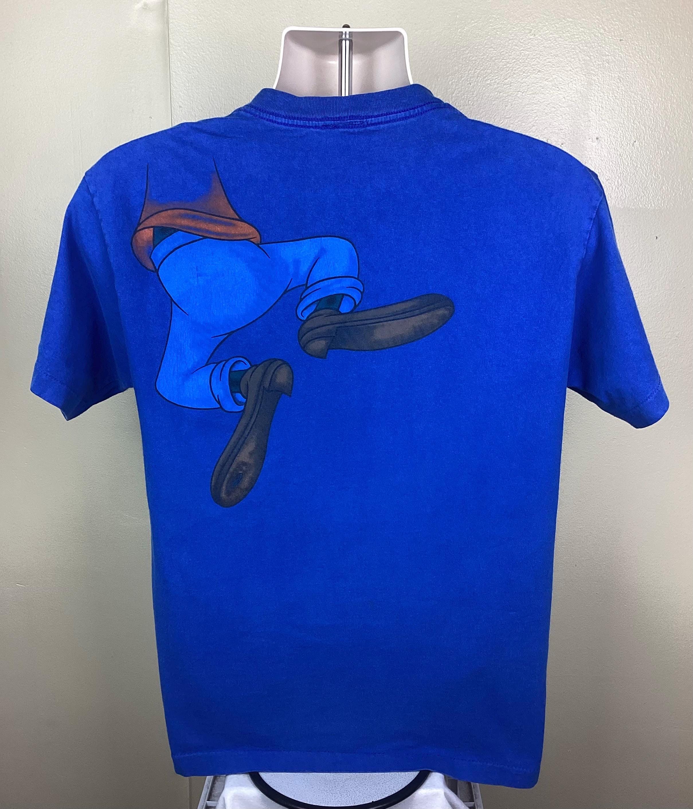 Vtg 90s Disney Goofy Double Sided T-shirt Blue M Single Stitch 100 