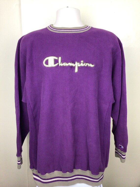 Vtg 90s Champion Reverse Weave Crewneck Sweatshirt Purple Ringer