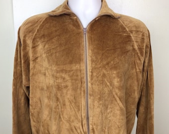 Vtg 70s Di Fini Velour Raglan Track Jacket Brown M Made In USA