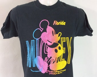 Vtg 80s Early 90s Mickey Mouse T-Shirt Black S/M Florida Disney World Jeannie Sherry