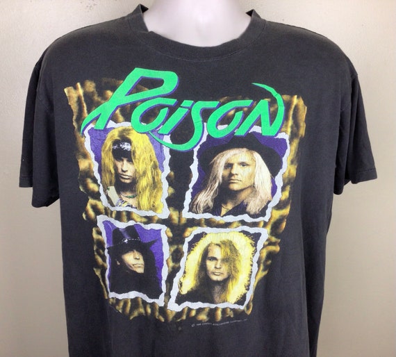 Vtg 1990 Poison Concert T-shirt Faded Black XL 90s Heavy Vtg 1990 Poison Concert T-shirt Faded Black XL 90s Heavy