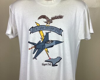 Vtg 80s 90s 107th Fighter Interceptor Group T-shirt White M
