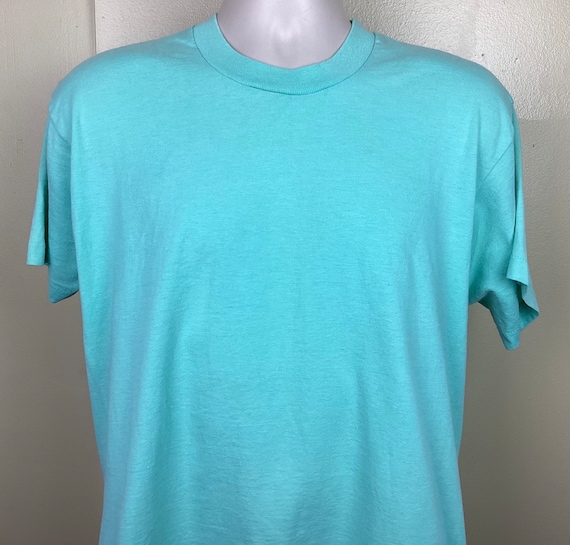 Vtg 80s 90s Screen Stars Sea Green T-Shirt L Blan… - image 1