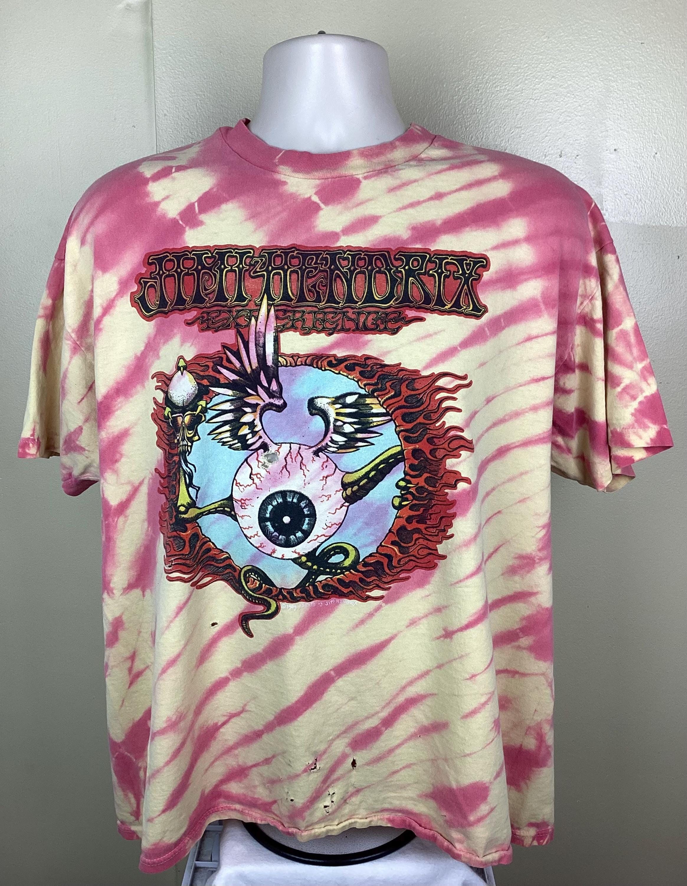 Vtg 90s Jimi Hendrix Experience Flying Eyeball T-shirt Pink Yellow
