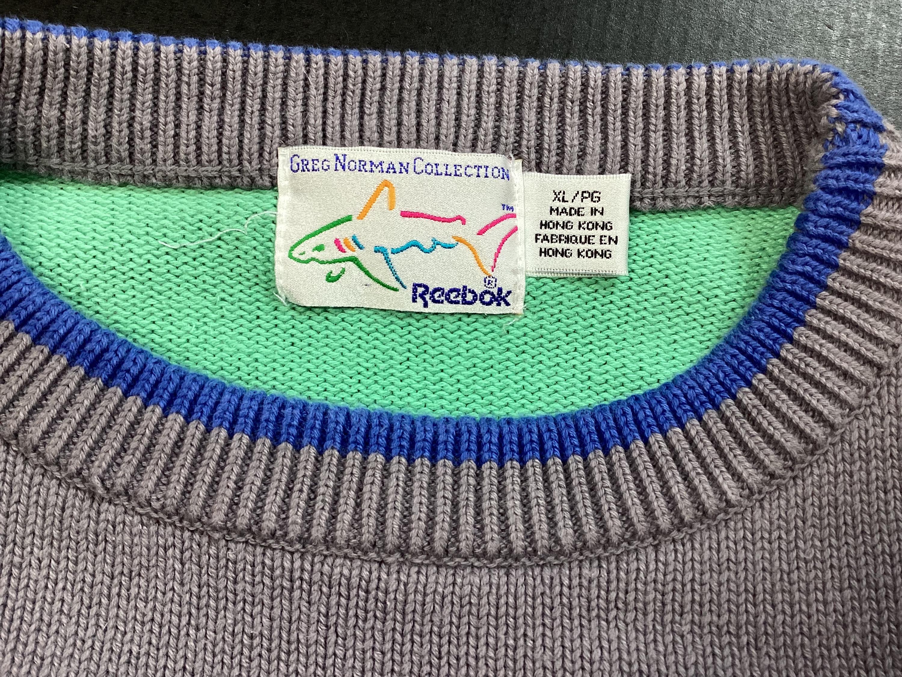 Vintage 90s Greg Norman Crewneck Sweater 100% Cotton Golf Stripes 