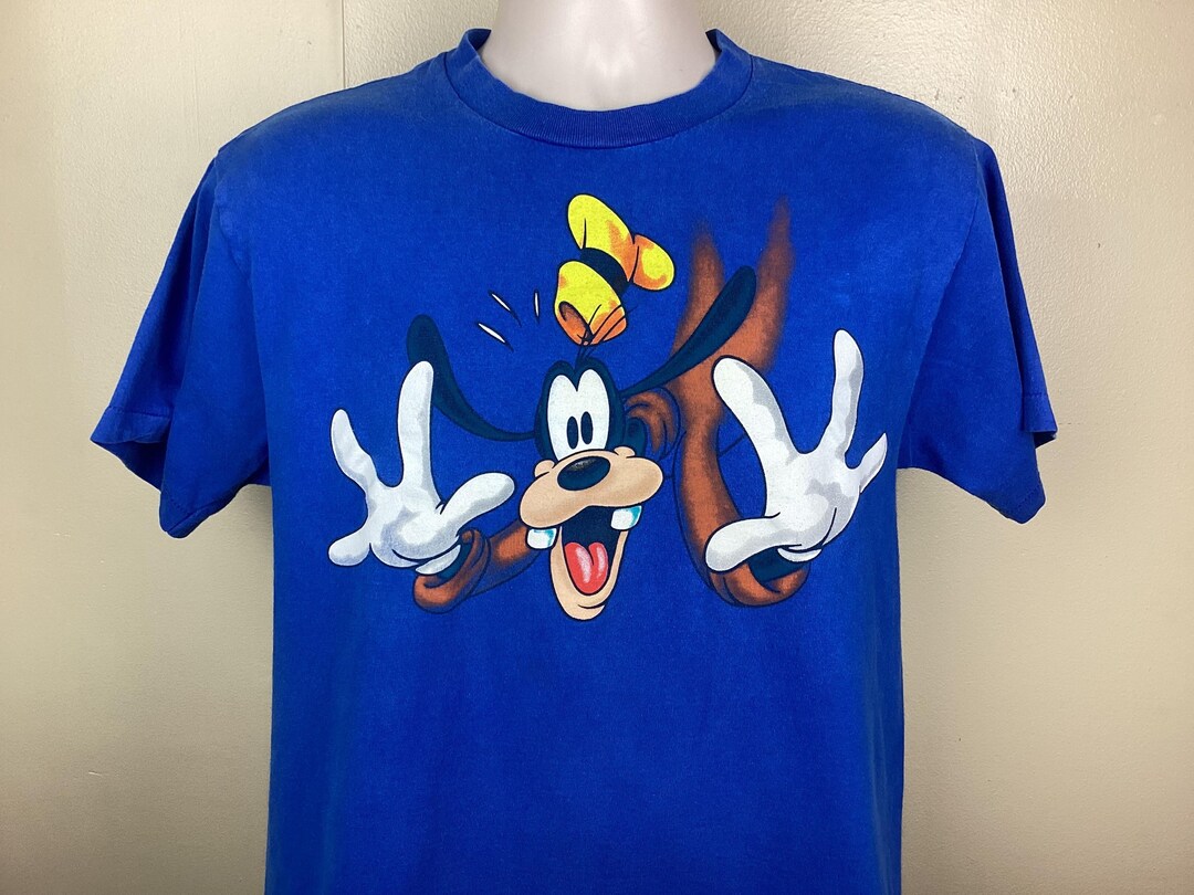 Vtg 90s Disney Goofy Double Sided T-shirt Blue M Single Stitch 100