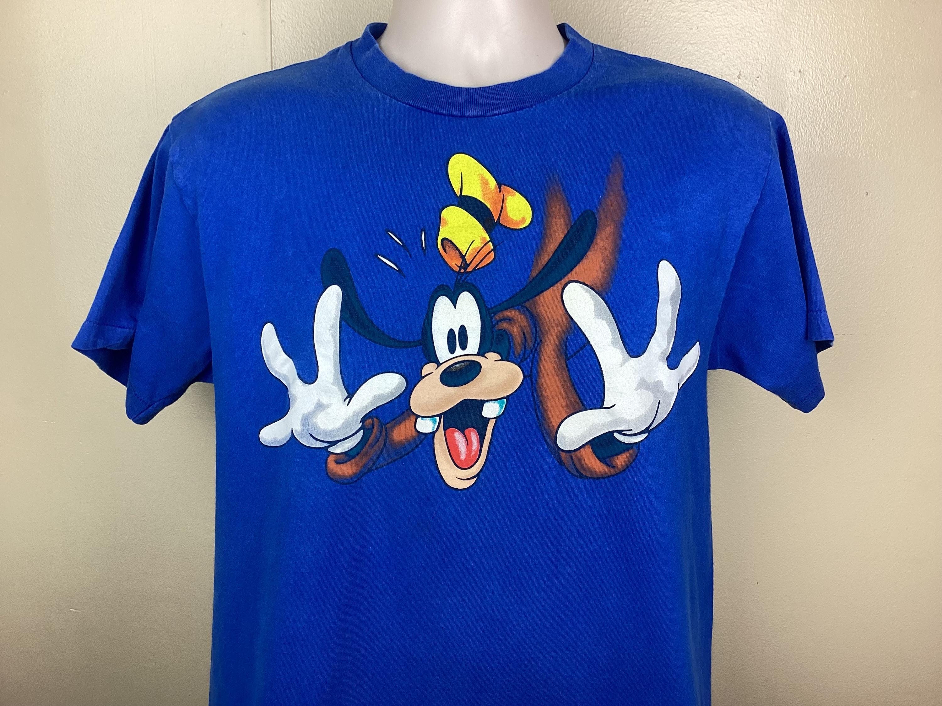 Vtg 90s Disney Goofy Double Sided T-shirt Blue M Single Stitch 100