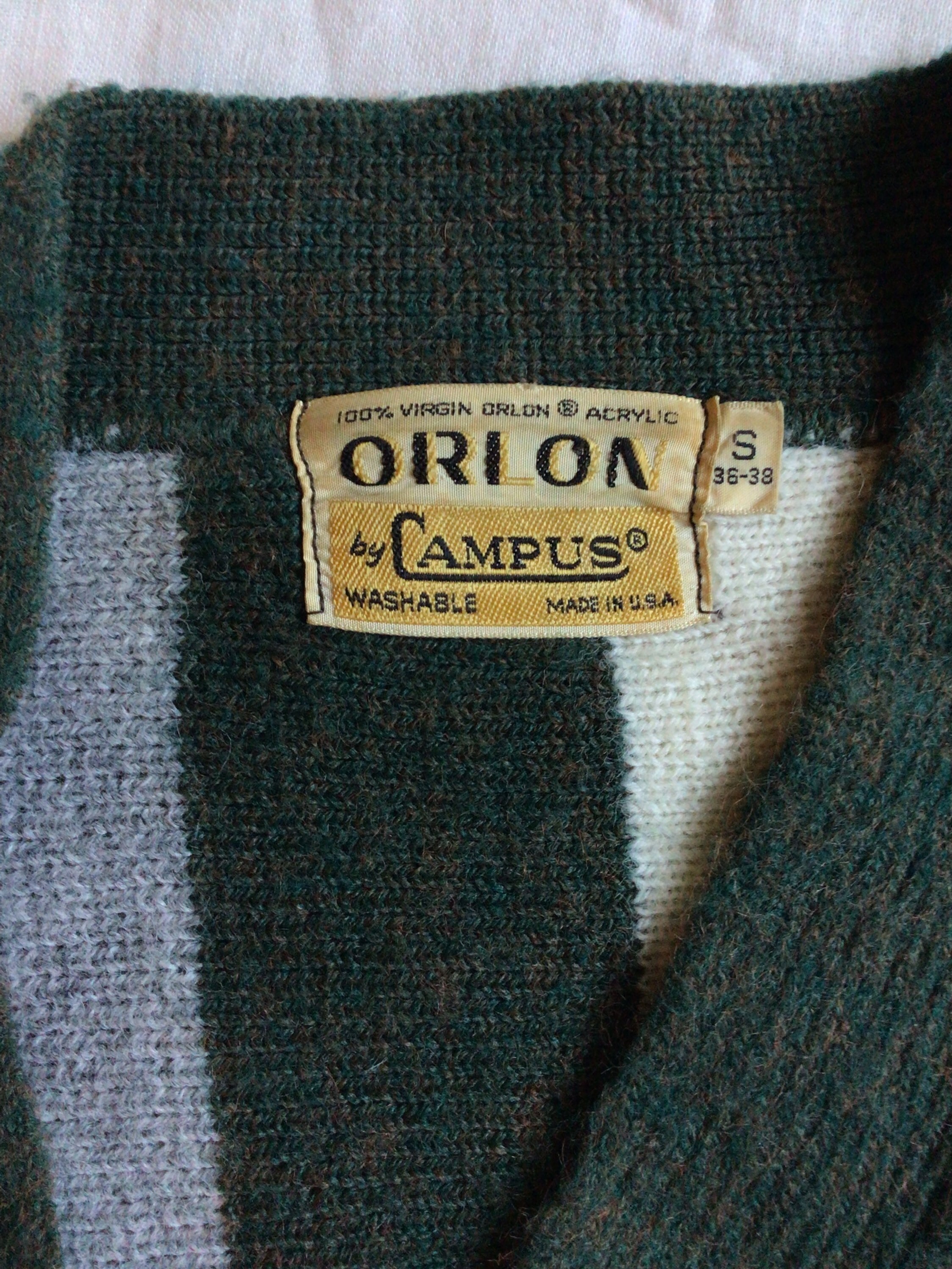 Vtg 60s Campus Orlon Striped Cardigan Sweater Green White S Vtg 60s Campus Orlon Striped Cardigan Sweater Green White S