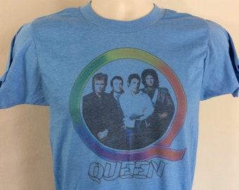 Vtg 80s Queen T-Shirt Blue XS/S Freddie Mercury Classic Rock Band