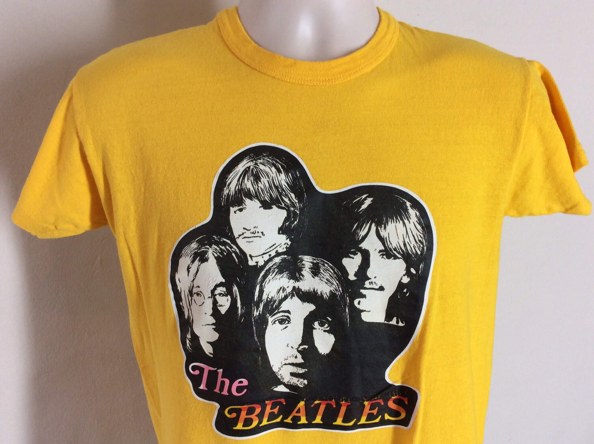 Vtg 70s The Beatles Iron On T-Shirt Yellow S/M Paul McCartney