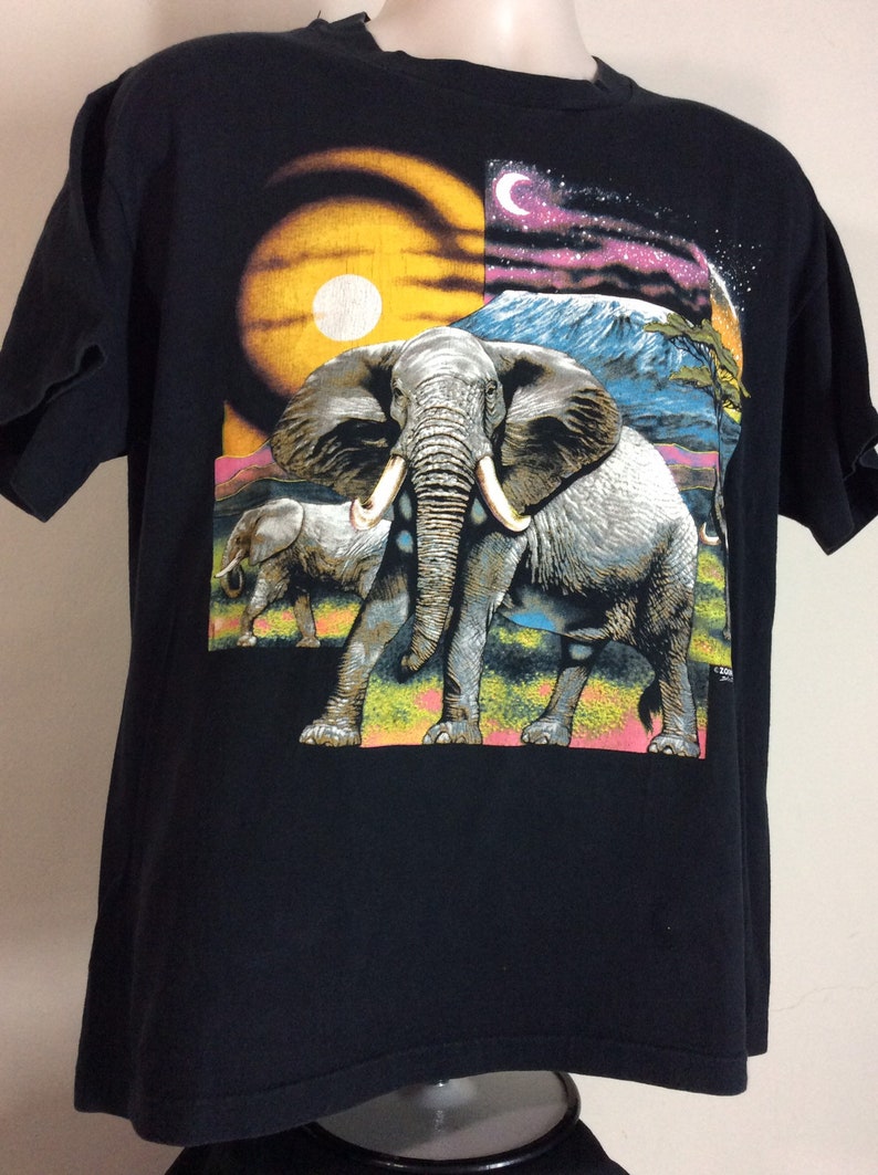 Vtg 90s Elephant T-Shirt Black L Animal Nature Wildlife Zooper