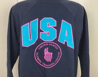 Vtg 80s 90s USA Olympic Training Center Raglan Crewneck Sweatshirt Black M Olympics