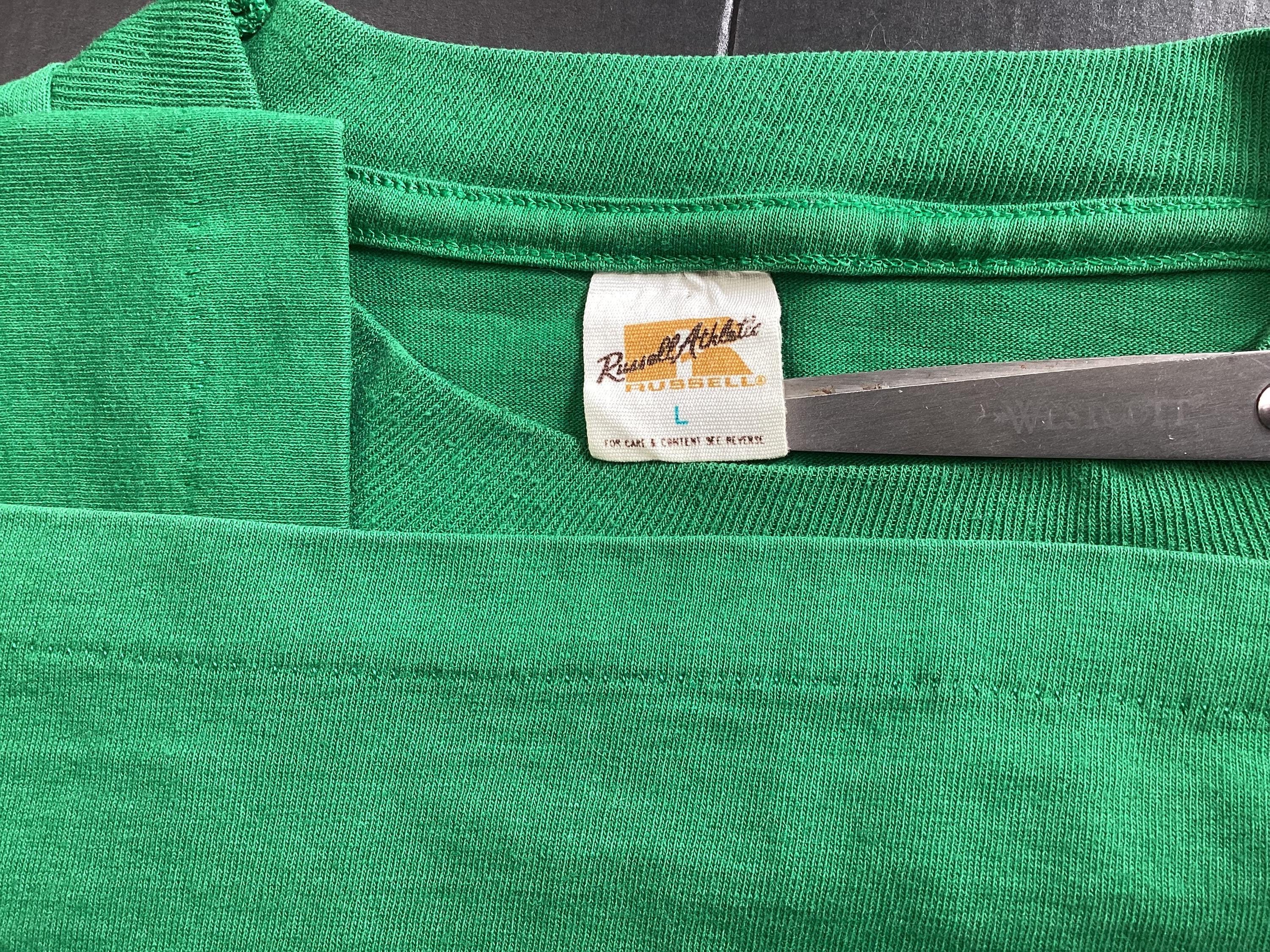 Vtg 70s Russell Athletic Plain Green T-shirt L Blank 50/50 Single