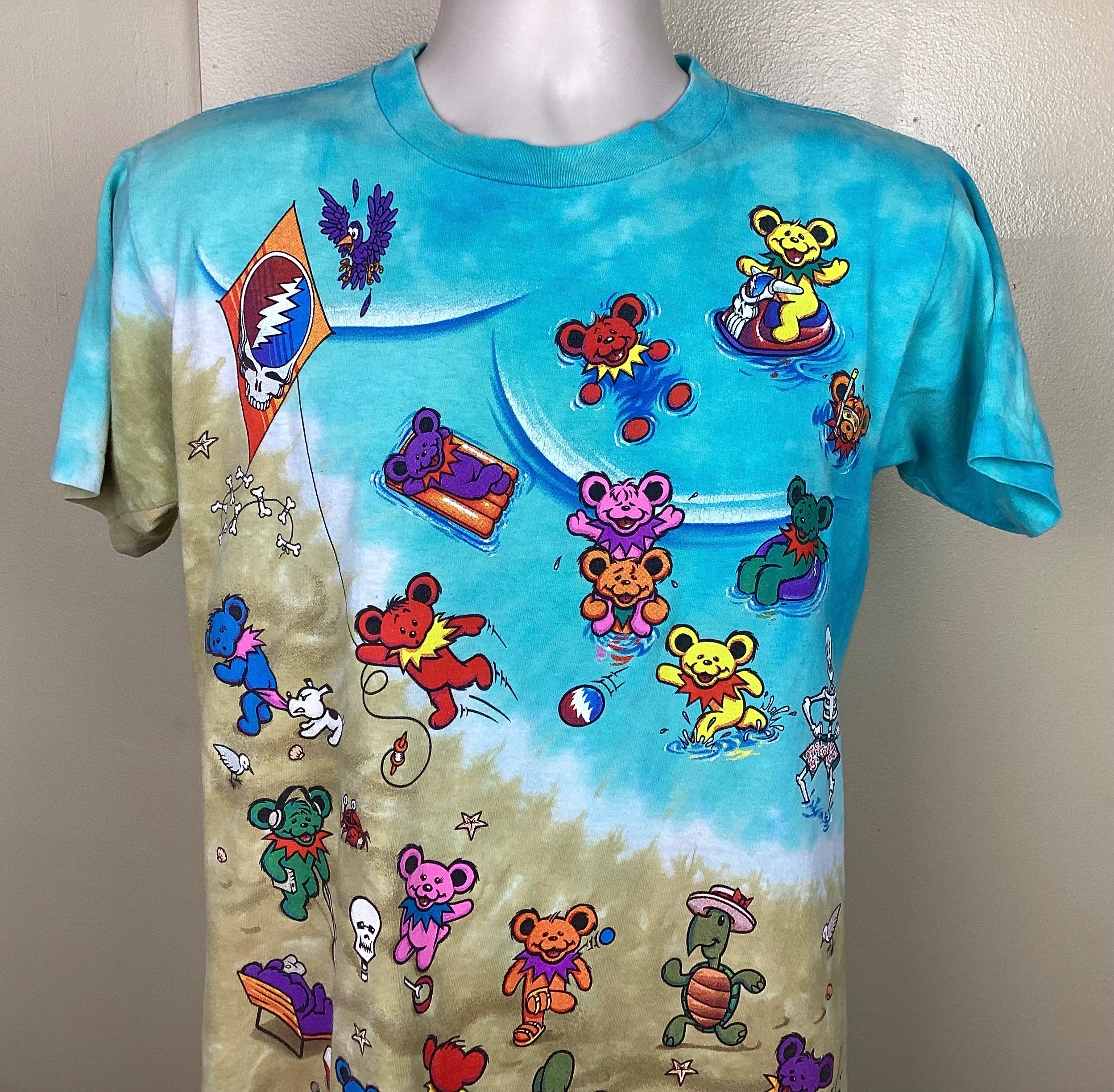 Vtg 1999 Grateful Dead Liquid Blue Beach T-shirt Blue Beige Tie