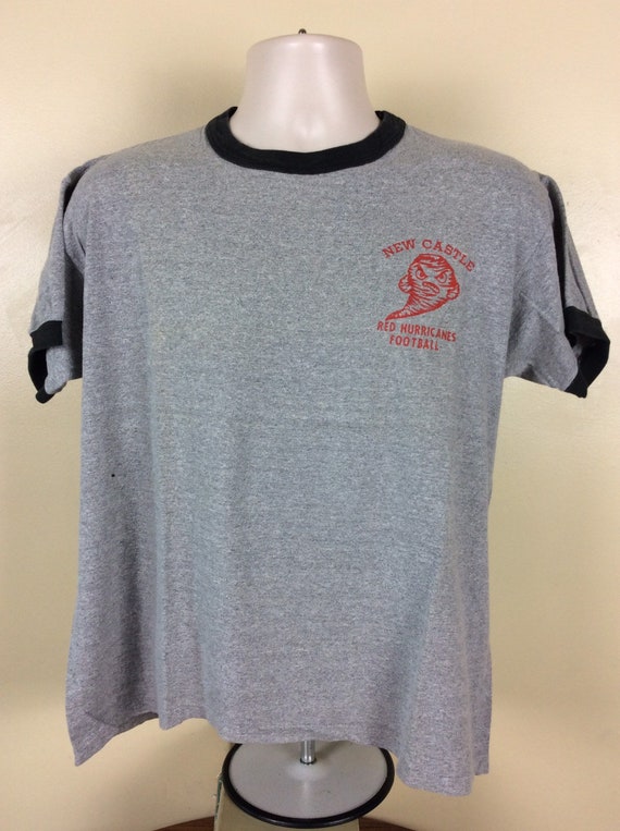 Vtg 70s New Castle Red Raiders Football Ringer T-shirt