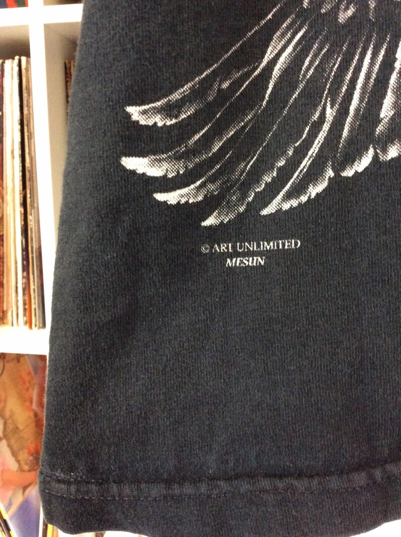 Vtg 90s Art Unlimited American Flag Bald Eagle All Over Print T-Shirt Black M USA