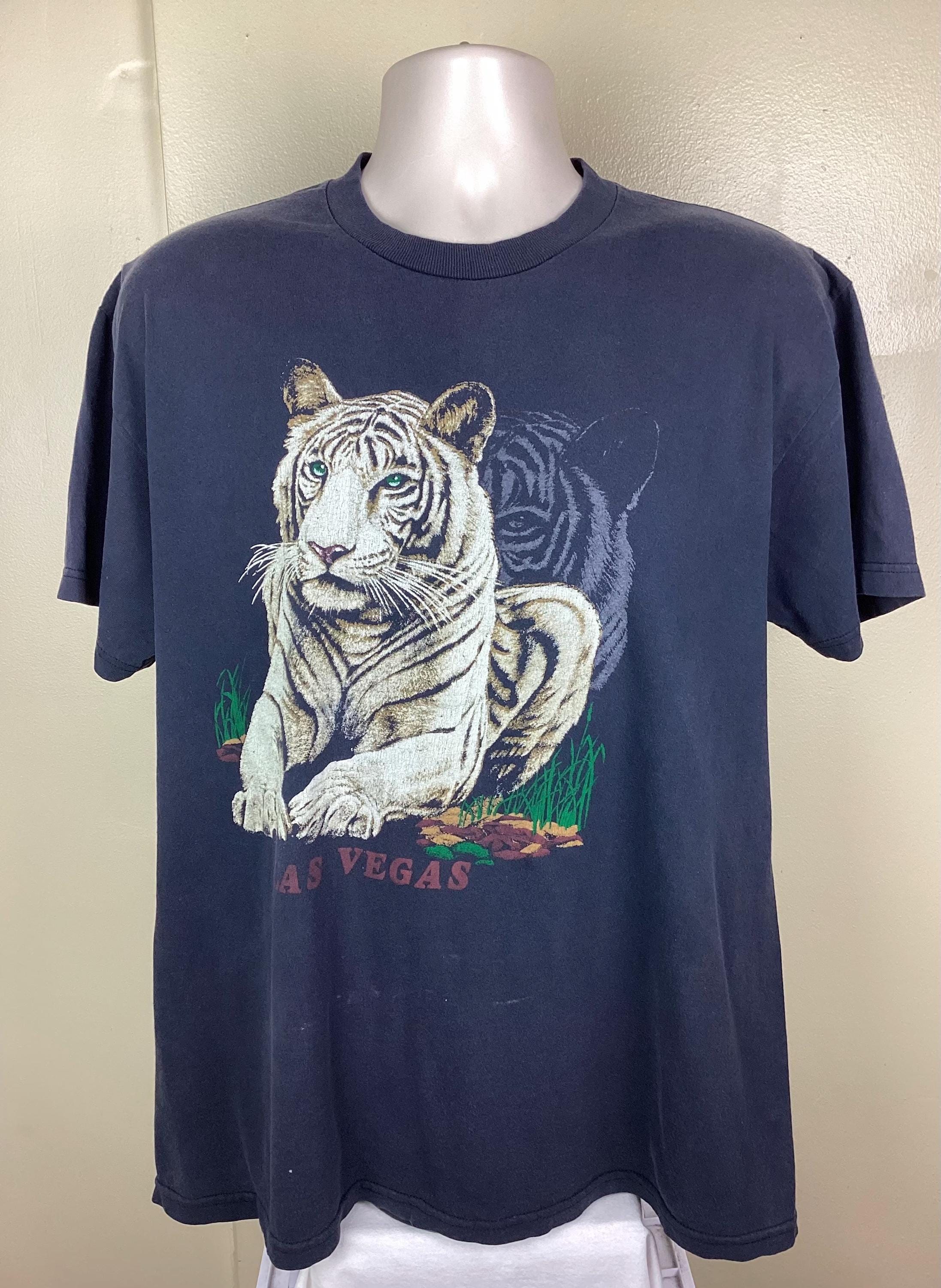 Vintage 90s White Tiger Las Vegas T-shirt Black L Animal Nature