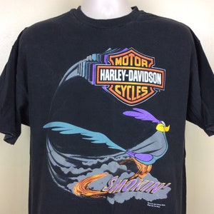 Vtg 1993 Harley Davidson Road Runner T-shirt Black XL 90s Smokin