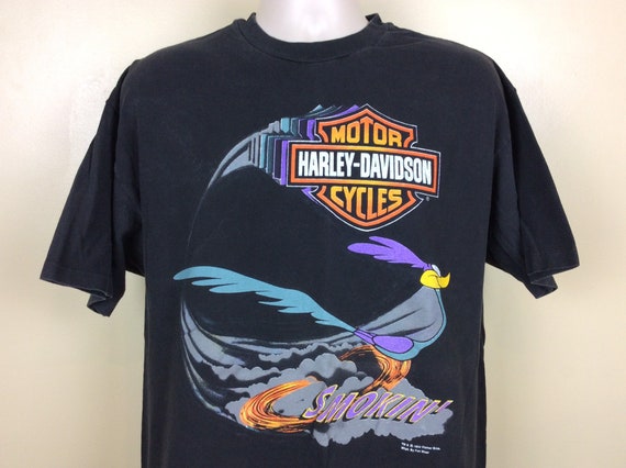 Vtg 1993 Harley Davidson Road Runner T-Shirt Blac… - image 1