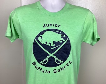 Camiseta Buffalo Sabres Júnior dos anos 70 e 80, Verde, Tamanho P, Time de Hóquei Júnior, Ponto Único