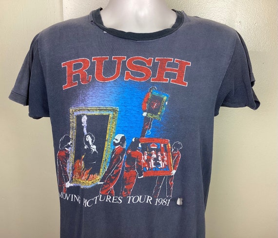 Vtg 1981 Rush Moving Pictures Tour Concert T-shirt Gray M 80s