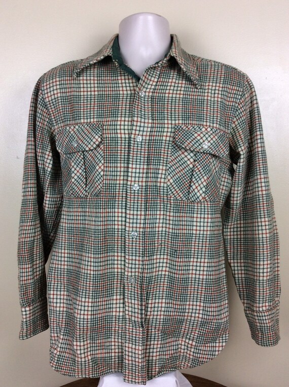 Vtg 70s 80s Pendleton Wool Long Sleeve Shirt Green M Made in USA 