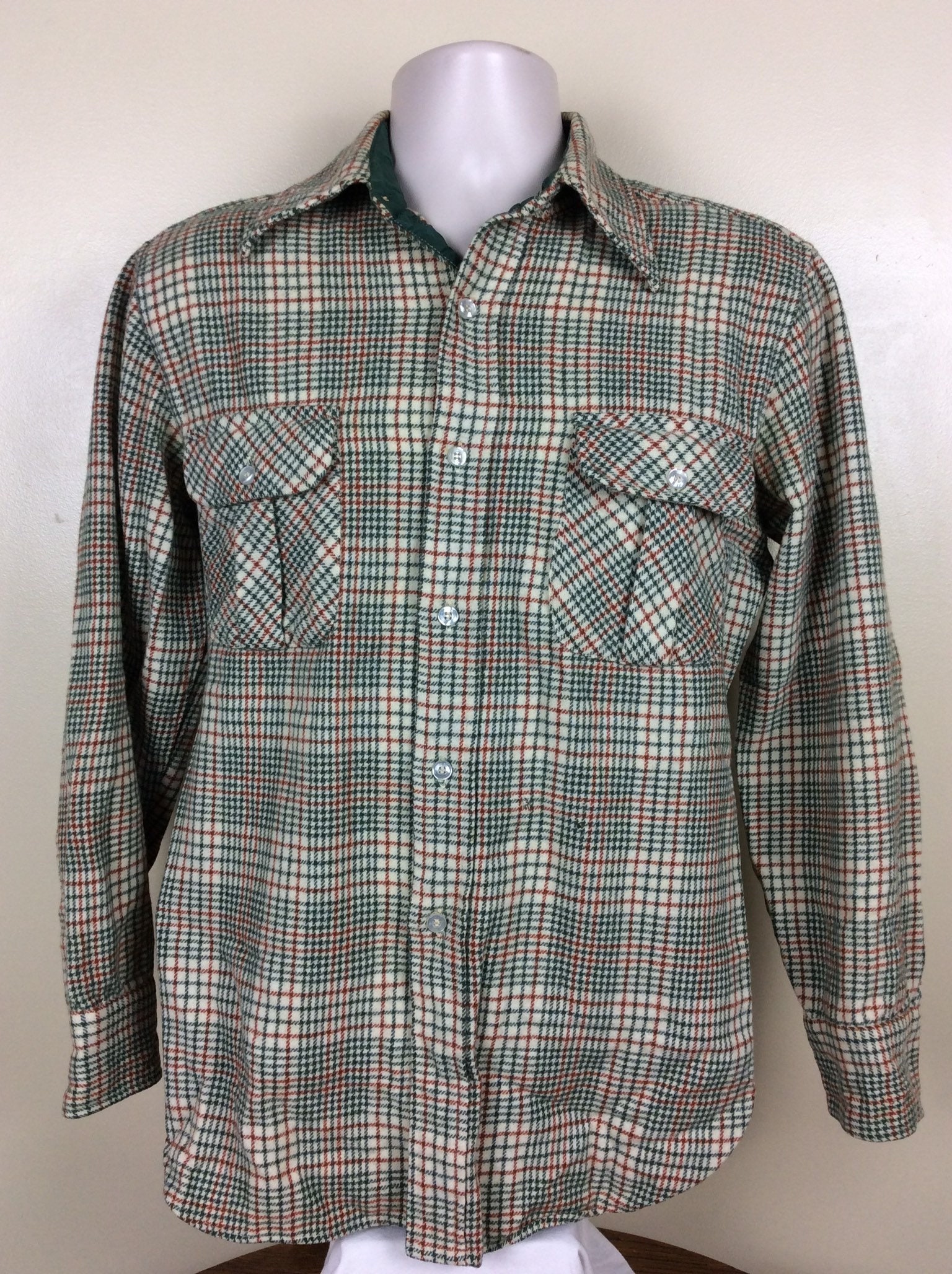 Vintage Pendleton Shirt Mens Small Blue Green Plaid Button