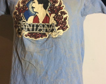 Vtg 1980 Santana Concert T-shirt Blue Classic Rock 80s