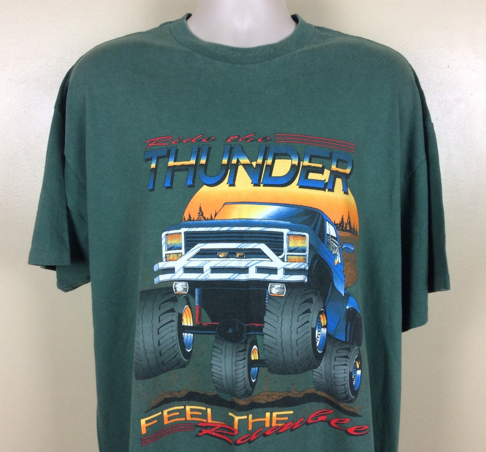 Vtg 90s Monster Truck T-Shirt Green XXL Ride The Thunder 2XL | Etsy